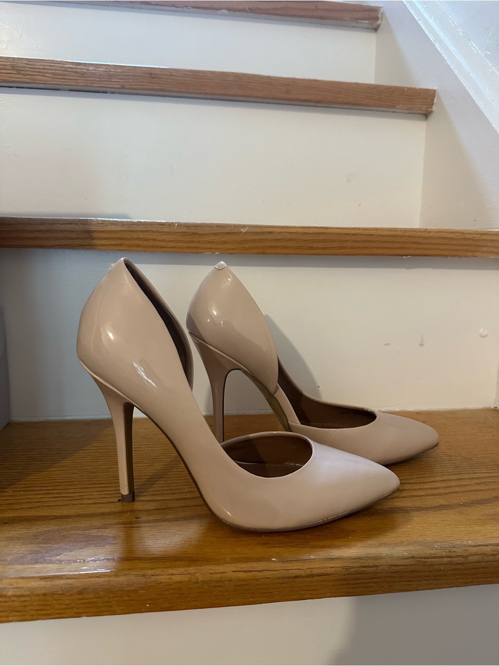 Steve Madden Nude Patent Pointed Toe Stiletto Pumps